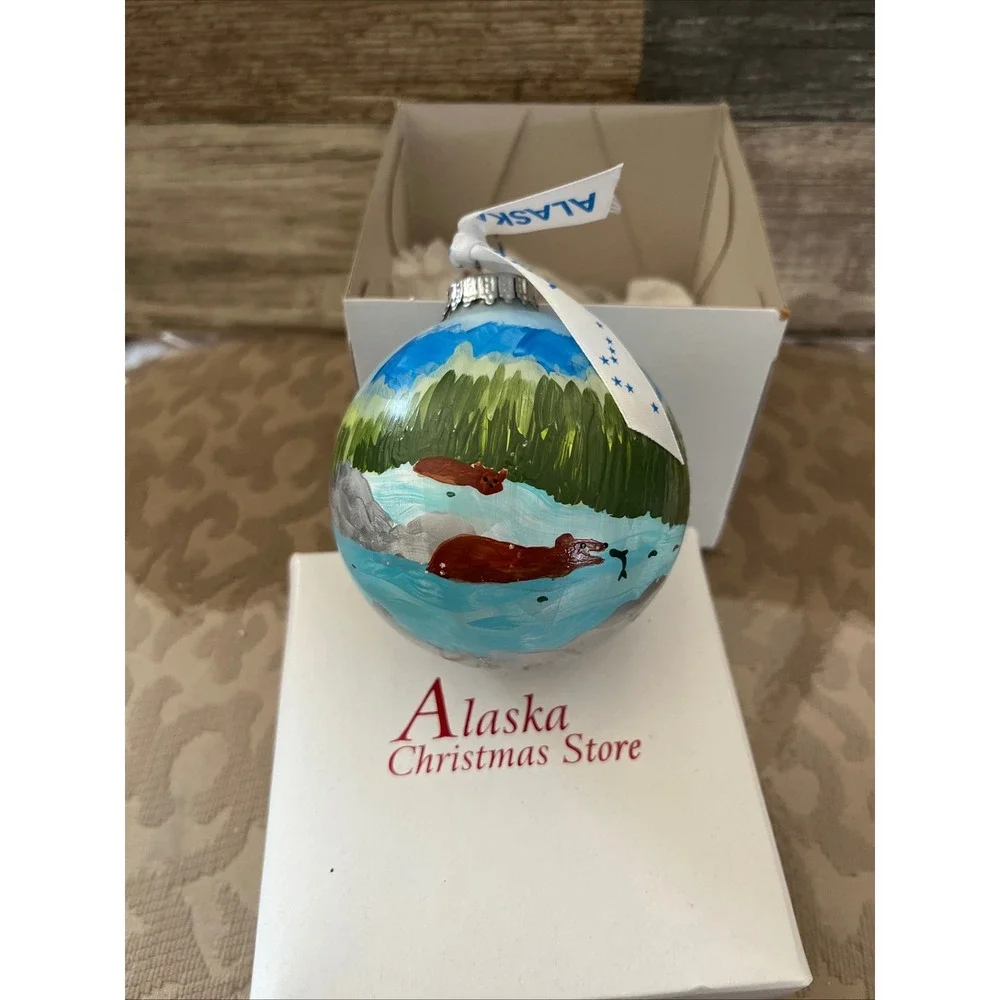 Alaska Christmas Hand Painted Bear Ornament Dani Sokol Skagway 2018 Boxed